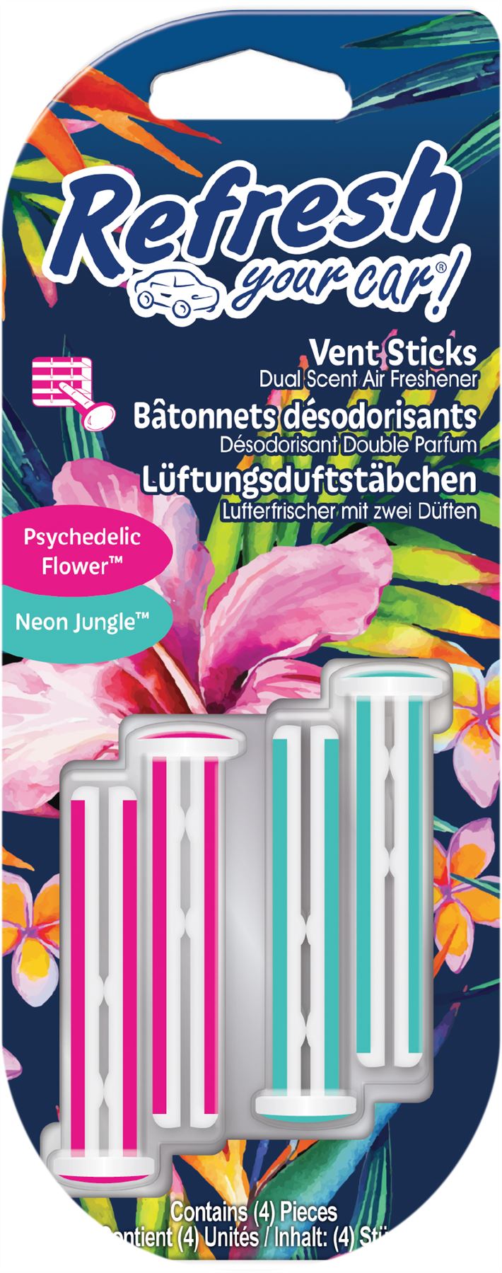 Refresh Your Car 301411400 Air freshener Vent Stick 4 Pack Psychedelic Flower/Neon Jungle