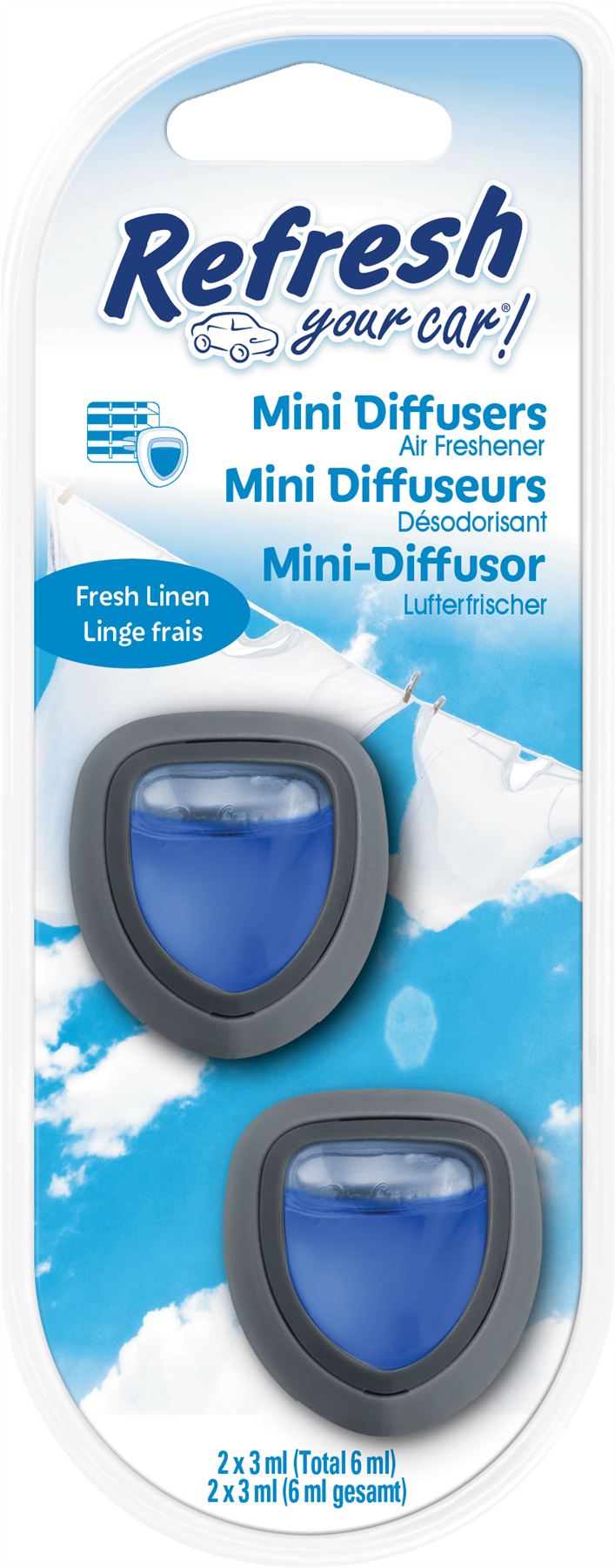 Refresh Your Car 301408200 Air freshener Fresh Linen Mini Diffuser Twin Pack