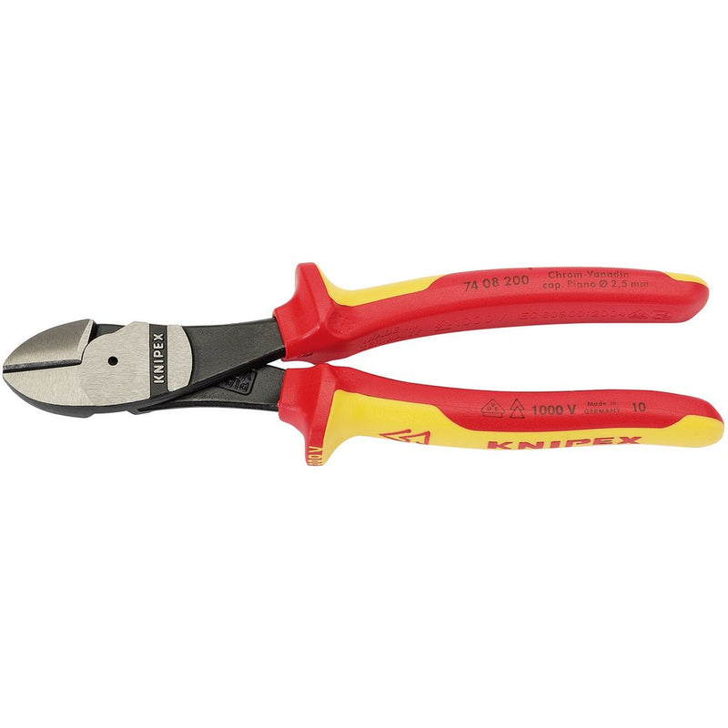 Knipex 74 08 200UKSBE VDE Insulated High Leverage Diagonal Side Cutters 200mm