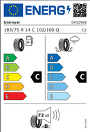 Uniroyal 185 75 14 102Q RainMax tyre