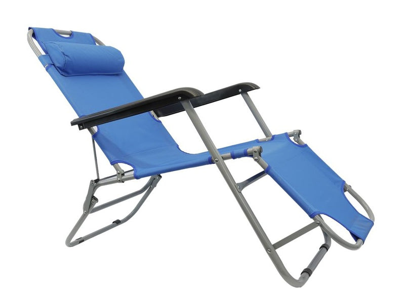 EasiRecline Sun Lounger Pair Fabric Blue Outdoor Garden Chair Set x2 - LW674